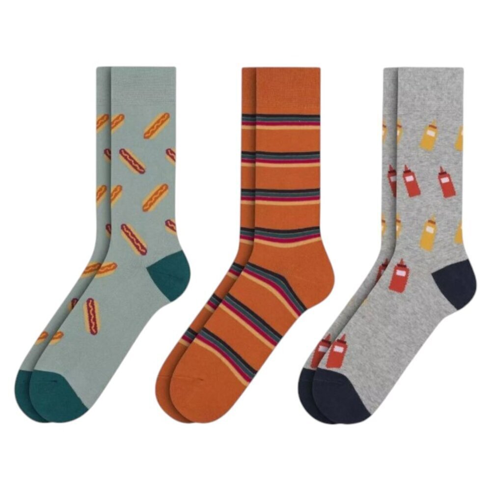 George 3 Pair‎ Novelty Fashion Crew Socks Ketchup Mustard Hot Dog BBQ Size 6-12